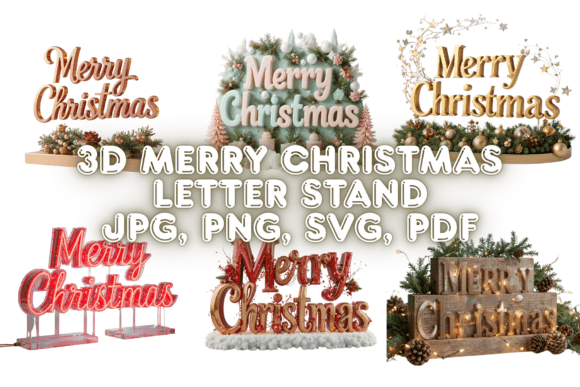 3D Merry Christmas Letter Stand Illustrations