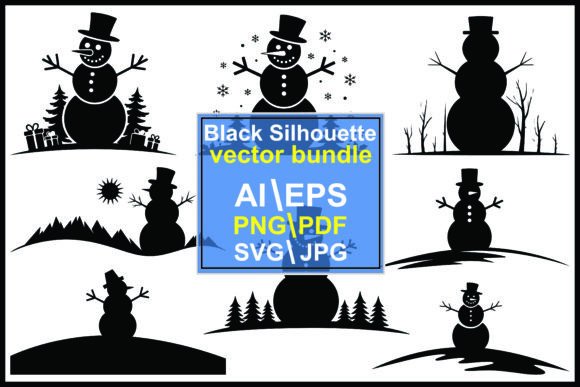 Black Snowman with Winter Elements Illustrations