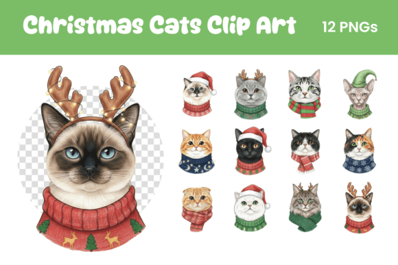 Christmas Cats Clip Art: Festive Illustrations
