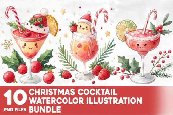 Christmas Cocktail Watercolor Bundle: Illustrations Review
