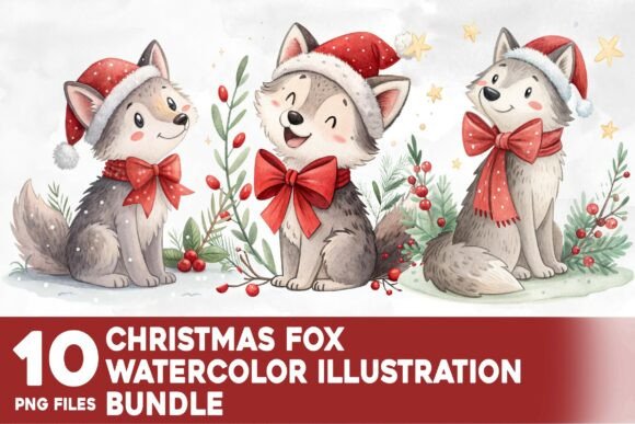 Christmas Fox Watercolor Bundle: Illustrations for Sellers