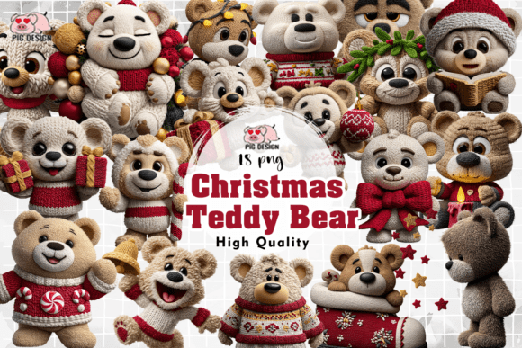 Christmas Teddy Bear PNG: Cute Illustrations for Crafters