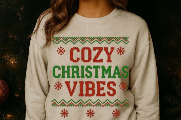 Cozy Christmas Vibes Ugly Sweater PNG & Illustrations