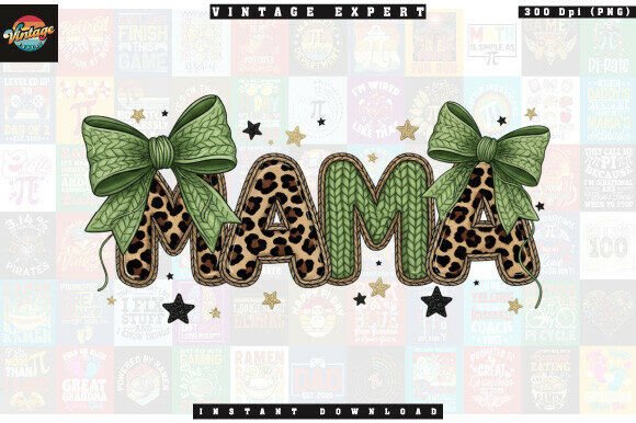 Cute Bow Christmas Mama Leopard PNG: Festive Illustrations