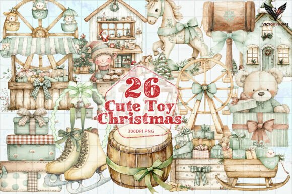 Cute Christmas Toy PNG: Festive Illustrations for Crafters