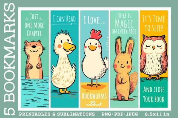 Cute Illustrations for Kids' Bookmarks