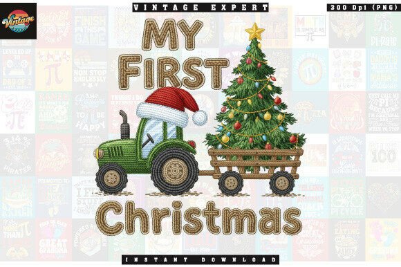 Cute Tractor with Christmas Tree PNG for Illustrations