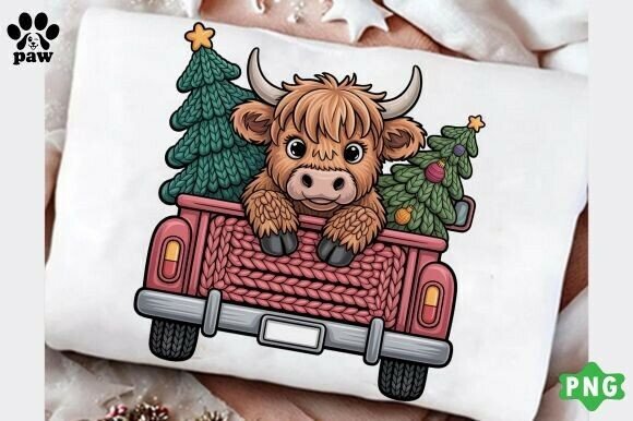 Faux Yarn Highland Cow Christmas PNG: Festive Illustrations
