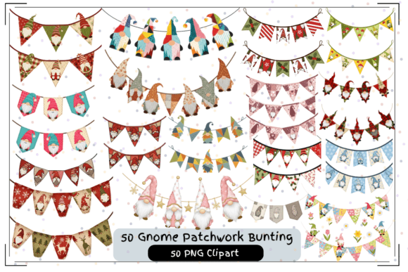 Gnome Patchwork Bunting Clipart Set: Illustrations Review