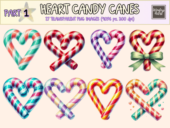 Heart Candy Canes Clipart: Sweet Illustrations for Design