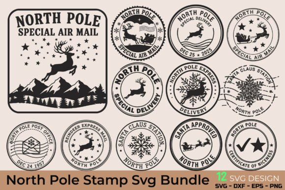North Pole Stamp SVG: Festive Illustrations