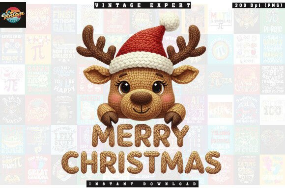 Reindeer Merry Christmas Yarn Crochet Illustrations