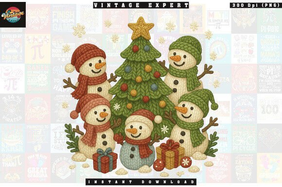 Snowman Family Christmas Crochet PNG & Illustrations