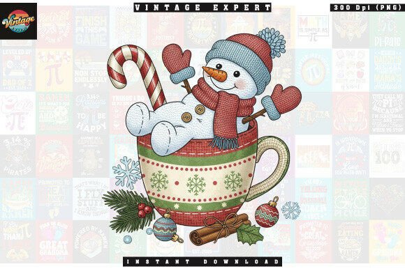 Snowman in Christmas Mug Clipart PNG & Illustrations