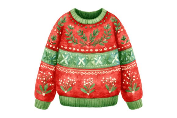 Ugly Christmas Botanical Sweater PNG for Illustrations