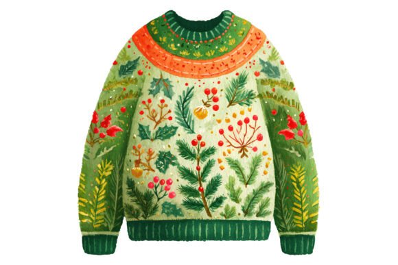 Ugly Sweater Botanical Christmas PNG: Illustrations for Branding
