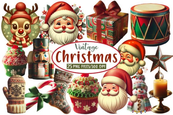 Vintage Christmas Retro PNG for Illustrations