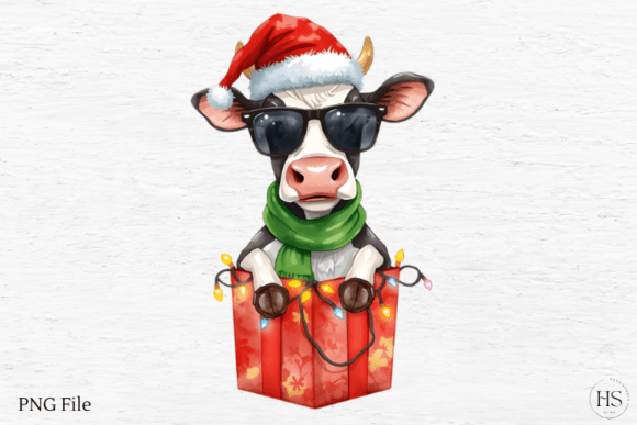 Watercolor Christmas Cow: Festive Illustrations