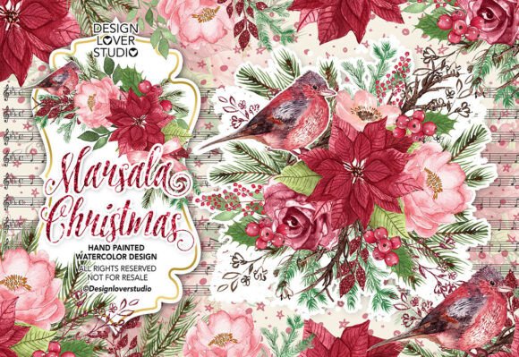 Watercolor Marsala Christmas Illustrations