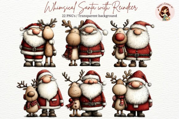 Whimsical Santa & Reindeer PNG for Illustrations